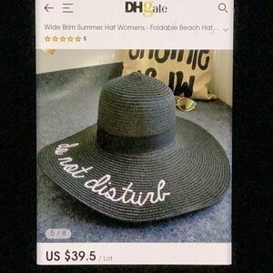 NWOT Black and White Floppy Sun Hat with Embroidery, do not disturb